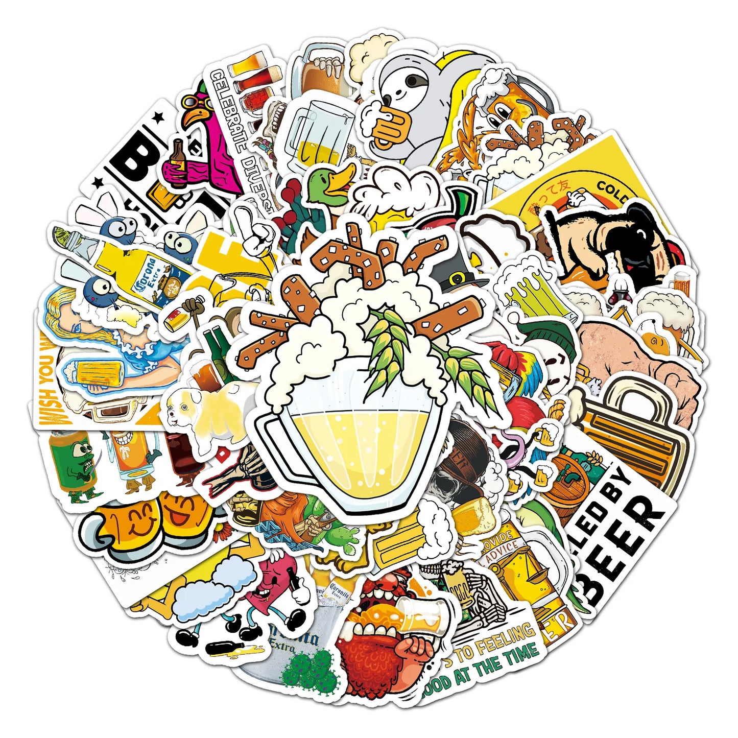 50PCS Beer Graffiti Fun Skateboard Tide Brand Trolley Case Bike Scooter Water Cup Waterproof Sticker