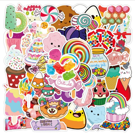 50PCS Color Cartoon Candy Sticker Laptop Scooter Water Cup Refrigerator Helmet Guitar Decoration Toy