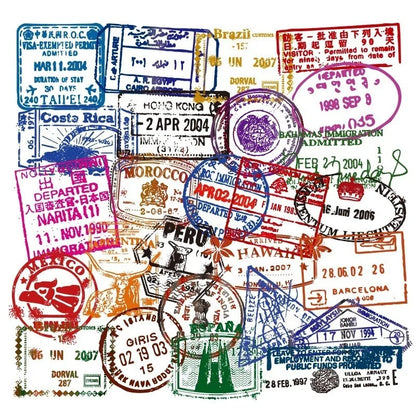 50PCS travel transparent postmark graffiti stickers, personalized DIY hand account trolleys, laptops, helmets, skateboards, luggage graffiti decals, toys