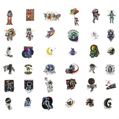 50PCS Astronaut Space Station Cartoon Stickers Rocket Moon Universe Computer Trolley Case Graffiti Stickers