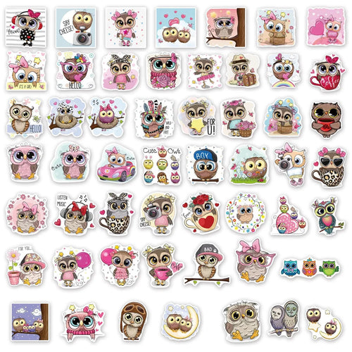 50PCS Art Illustration Popular Creative Cartoon Cute Animal Owl Series Decorative Style Graffiti Sticker Personality Fashion Creative DIY Exquisite Decorative Decals Suitable For Cups, Helmets, Skateboards Popular Stickers Toys