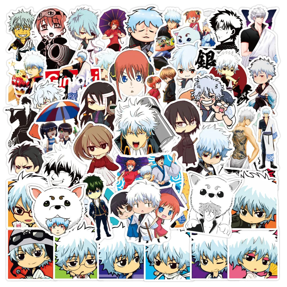 50PCS Anime Gintama Sticker Graffiti Luggage Trolley Case Notebook Cup Car Interior Bathroom Decoration Sticker