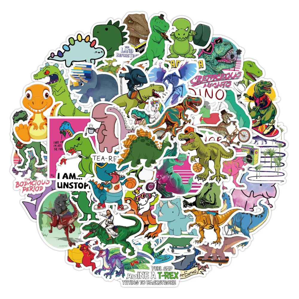 50PCS New Cute Dinosaur Cartoon Graffiti Waterproof Sticker Suitcase Notebook RefrigeratorSkateboardStationeryBox
