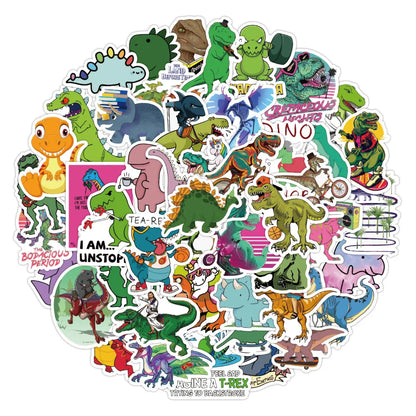 50PCS New Cute Dinosaur Cartoon Graffiti Waterproof Sticker Suitcase Notebook RefrigeratorSkateboardStationeryBox