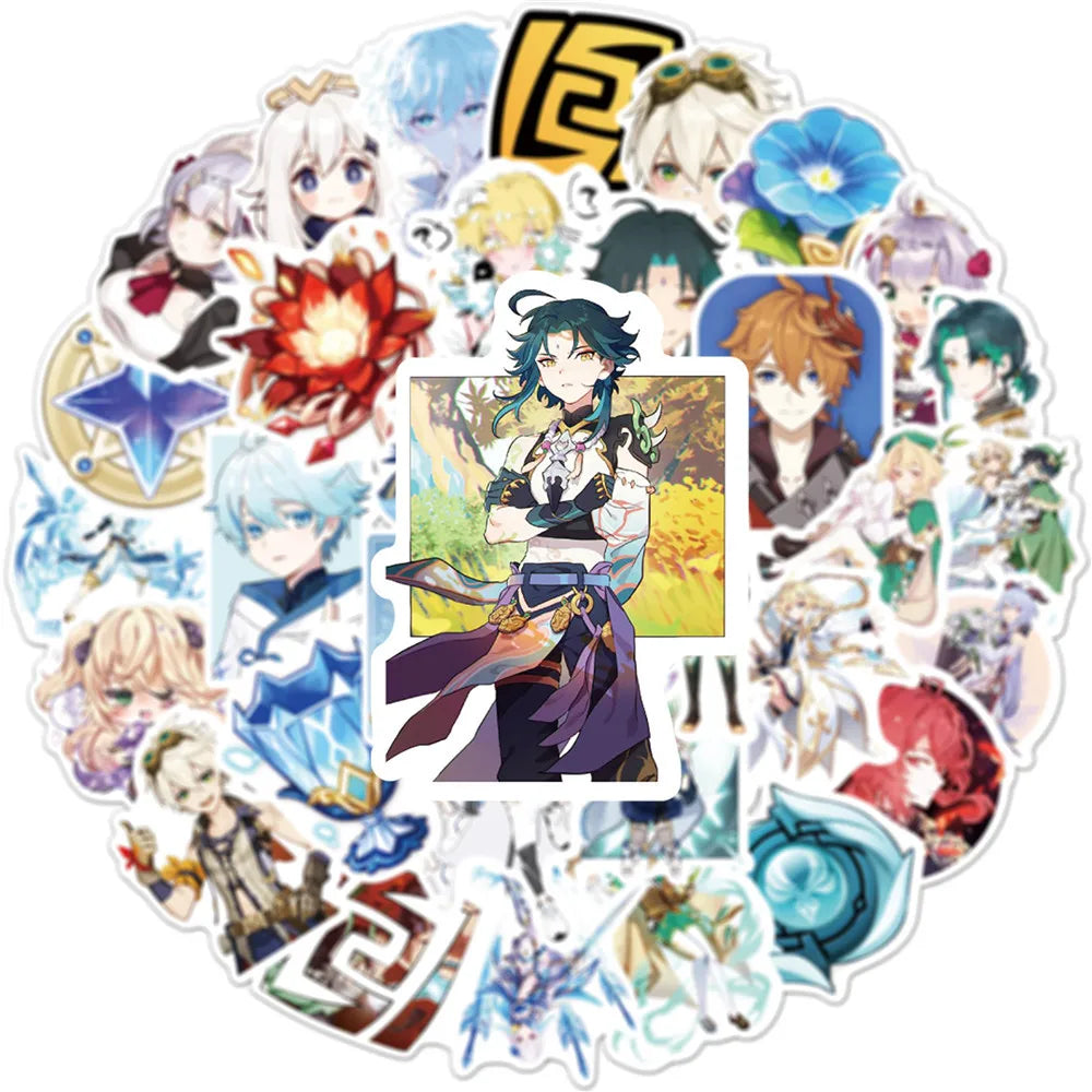 50PCS Cartoon Game Anime Yuanshen Sticker Guitar Skateboard Mobile Phone Toy Waterproof PVC Sticker