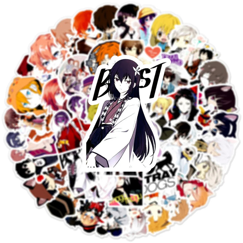 50PCS Animation Bungou Stray Dogs Graffiti Sticker Suitcase Notebook Personalized Waterproof Refrigerator Guitar