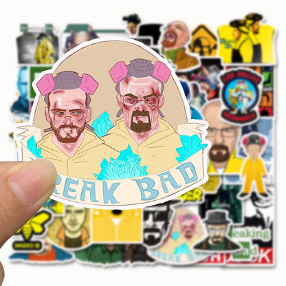 50PCS Breaking Bad Cartoon Character Stickers for Suitcases, Carry-Ons, Guitars, Skateboards, Stationery Boxes, and Desktop Decor
