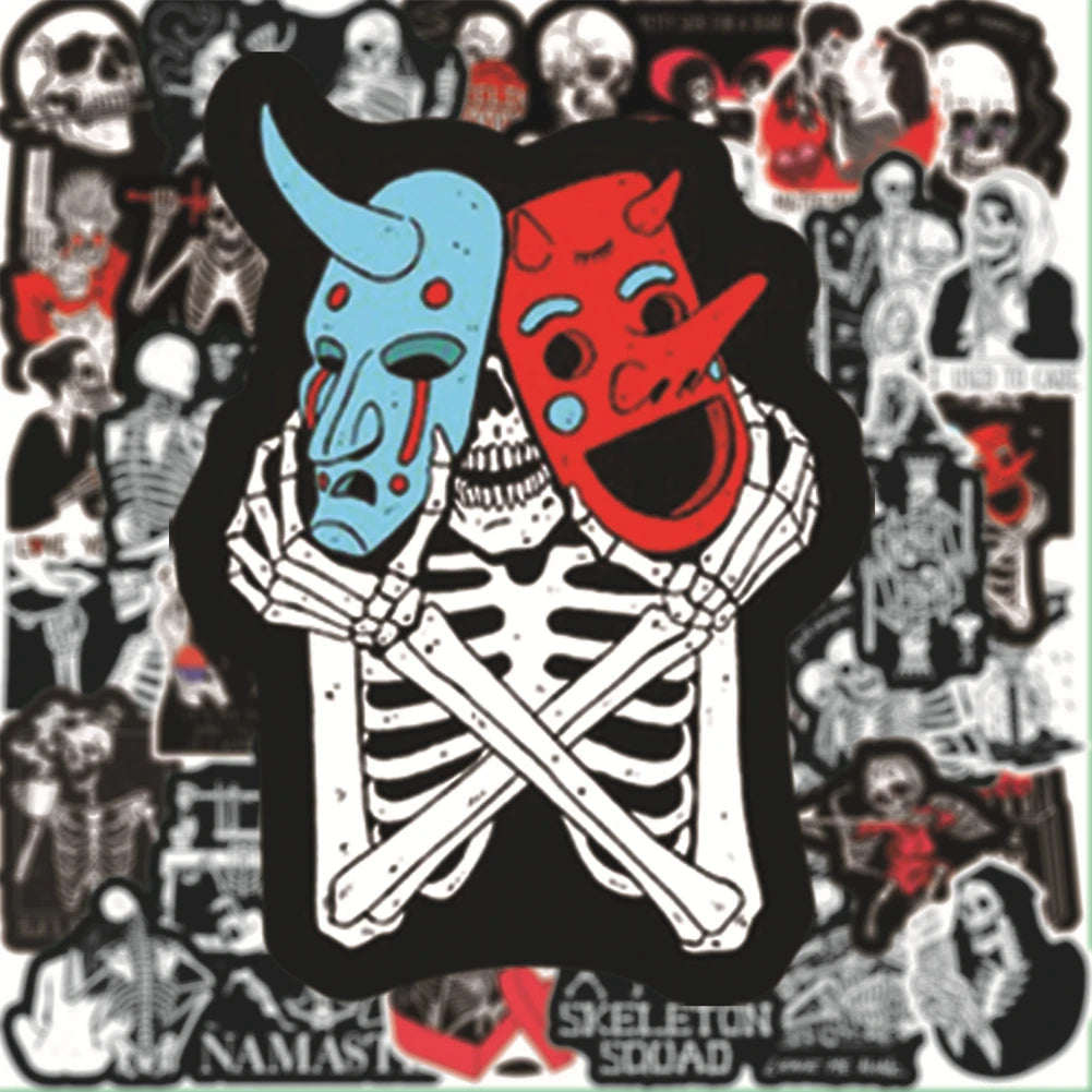 50PCS cartoon red and black skull love inspiring graffiti stickers, personalized DIY laptop, phone case, suitcase, skateboard decoration, waterproof sticker toys