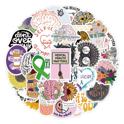 100PCS Mental Health Knowledge Education Personality Decoration Graffiti Waterproof Sticker Notebook Refrigerator