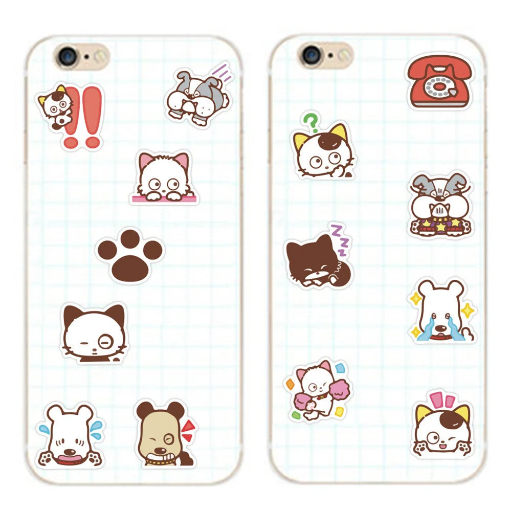 50 pieces of cute cartoon animal cat and dog decorative style graffiti stickers, personalized, fashionable and creative DIY exquisite decorative decal cups, helmets, skateboard popular sticker toys