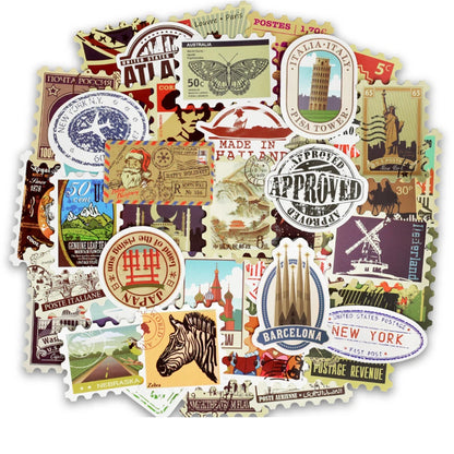 50PCS Retro Stamp Series Graffiti Laptop Guitar Motorcycle Luggage Skateboard Bike Waterproof Sticker