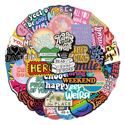 50PCS Cartoon Inspirational English Phrase Sticker Suitcase Notebook Handbook Sticker Cartoon Decorative Toy