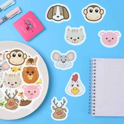 40 pieces of cute cartoon and paper journal stickers with animal heads, suitable for DIY journal decoration stickers in photo albums and diaries