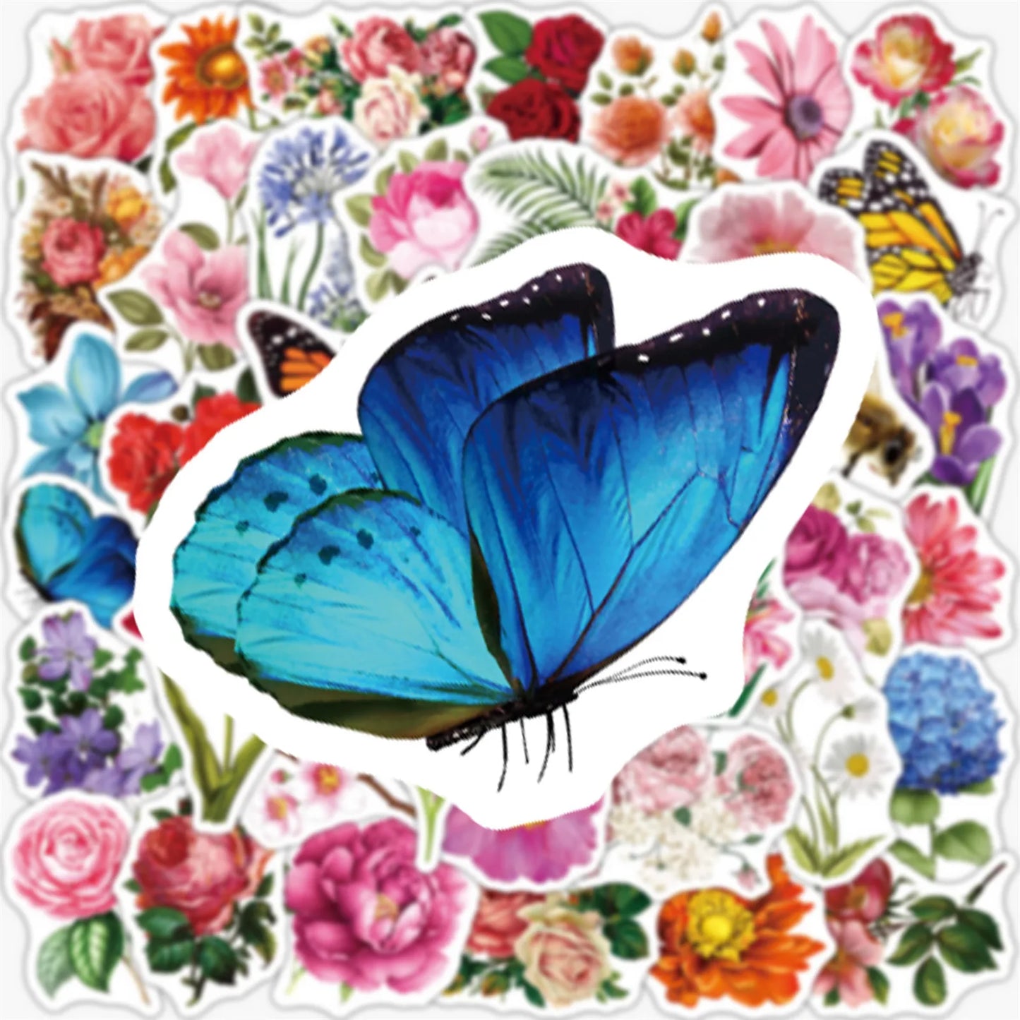 50 pieces of cartoon and fresh spring flower butterfly decorative style graffiti stickers, personalized, fashionable and creative DIY exquisite decorative decal cups, helmets, skateboard popular sticker toys