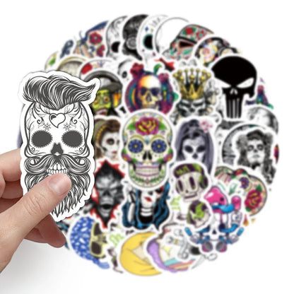 50PCS Non-repetitive Symphony Horror Skull Sticker Halloween Graffiti Refrigerator Computer Decoration Sticker