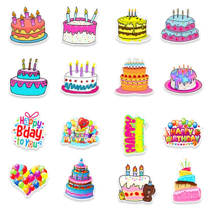50 Cartoon Happy Birthday Graffiti Decorative Scooter, Luggage, Laptop Waterproof Sticker Toys