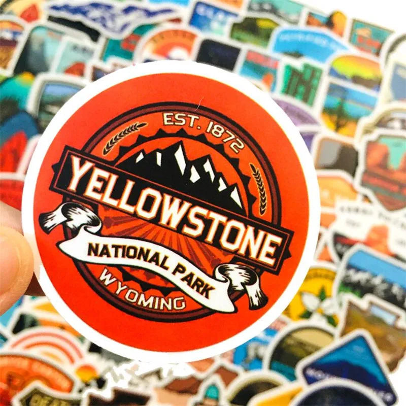 100PCS Pack Classic Cartoon Park USA Camping Outdoor Adventure Graffiti Series Decorative Style Graffiti Stickers Personalised Fashion Creative DIY Exquisite Decorative Decals Mugs Helmets Skateboards Popular Stickers Toys