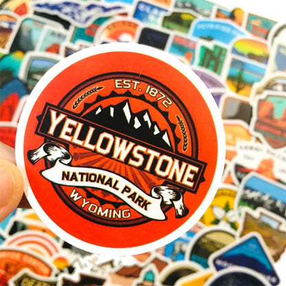 100PCS Pack Classic Cartoon Park USA Camping Outdoor Adventure Graffiti Series Decorative Style Graffiti Stickers Personalised Fashion Creative DIY Exquisite Decorative Decals Mugs Helmets Skateboards Popular Stickers Toys
