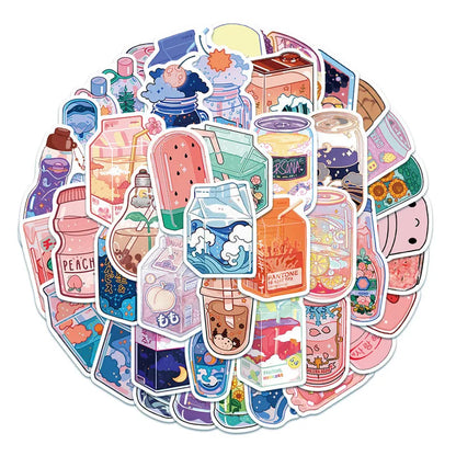 50PCS Cute Sweet DIY Food and Beverage Bottle Cartoon Girl Toy Manual Notebook Mobile Phone Case Decoration Stickers