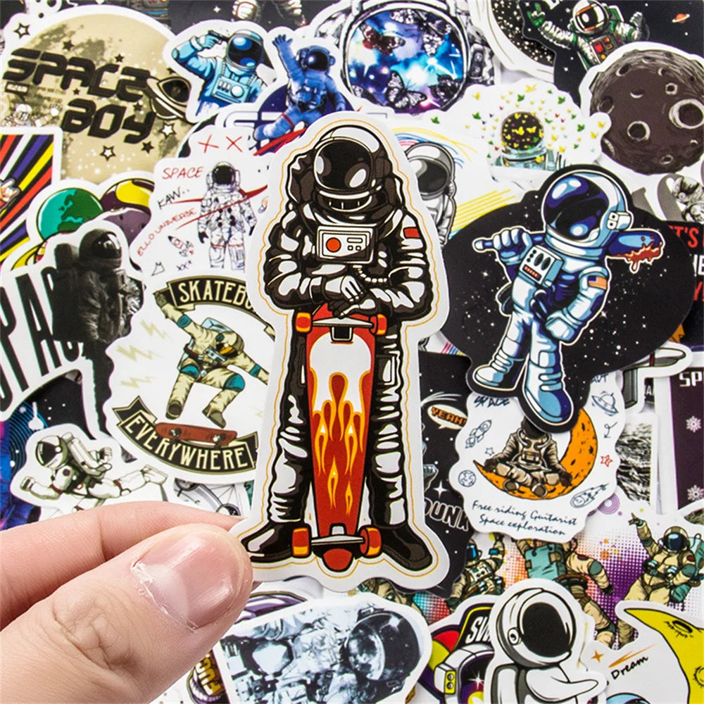 50PCS Astronaut Space Station Cartoon Stickers Rocket Moon Universe Computer Trolley Case Graffiti Stickers