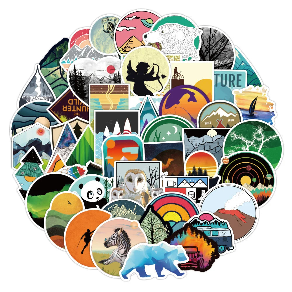 50PCS Outdoor Scenery Sticker Graffiti Laptop Guitar Motorcycle Luggage Skateboard Bike Waterproof Sticker