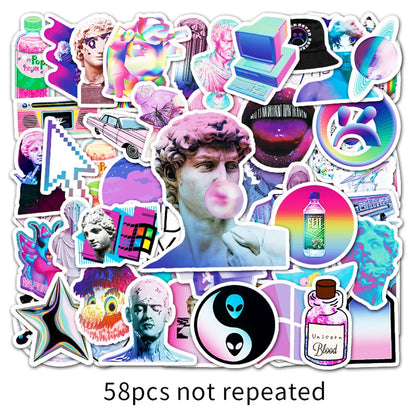 58PCS New Cartoon Animation Non-repeat Steam Wave Graffiti Decoration Suitcase Guitar Waterproof Sticker