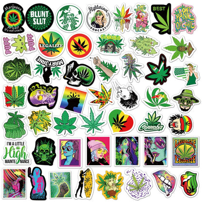 50PCS     SpoofCharacters Leaves Smoking Graffiti Stickers Luggage Laptop Car Waterproof Removable Stickers