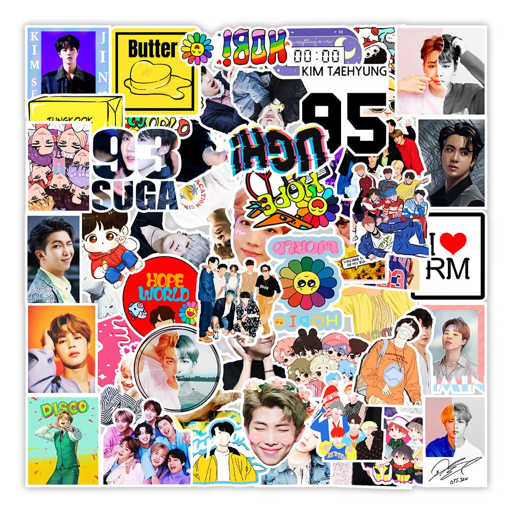 100pcs Korean Men's Troupe RM Graffiti Sticker DIY Suitcase Laptop Scooter Guitar Star Sticker Waterproof