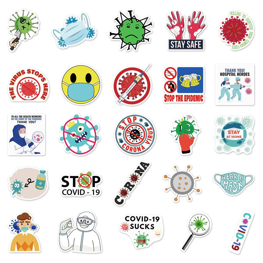 50PCS Creative Cartoon Fighting Disease Virus Graffiti Sticker Laptop Phone Guitar Car Gift Toy Waterproof Sticker