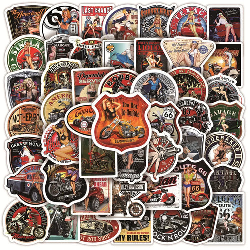 30/50PCS Retro Motorcycle Girl Creative Helmet DIY Sticker Sticker Scrapbook Skateboard Guitar Bike Toy Sticker