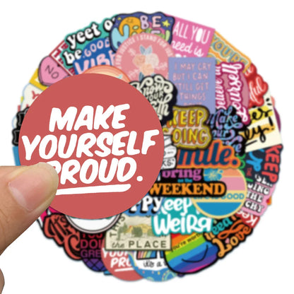 50PCS Cartoon Inspirational English Phrase Sticker Suitcase Notebook Handbook Sticker Cartoon Decorative Toy