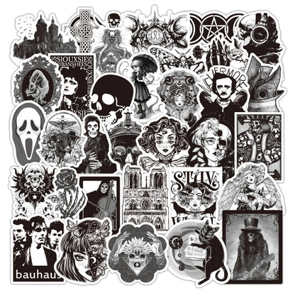 50PCS Black and White European and American Style Gothic Graffiti Sticker WaterproofTrolleyCaseNotebookSkateboard