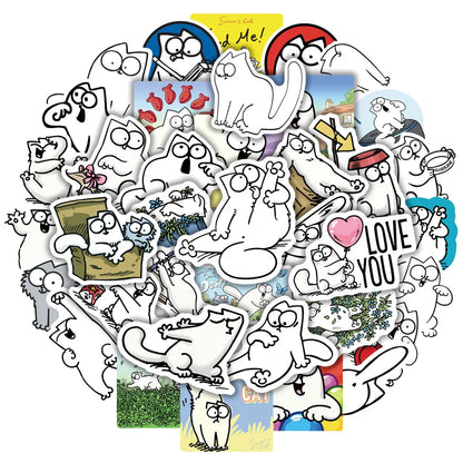 50PCS Art Illustration Popular Creative Cartoon Cute Animation Simon Cat Series Decorative Style Graffiti Stickers Personalised Fashion Creative Trend DIY Exquisite Decorative Decals Suitable for Cups, Helmets, Skateboards Popular Stickers Toys