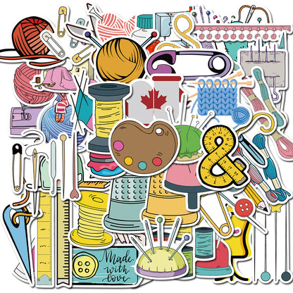 50PCS Art Illustration Trendy Hand-Sewing Tools Doodle Stickers Exquisite Fashion Creative DIY Journal Decorative Decals Suitable for Mugs, Helmets, Skateboards, and Stationery Cases