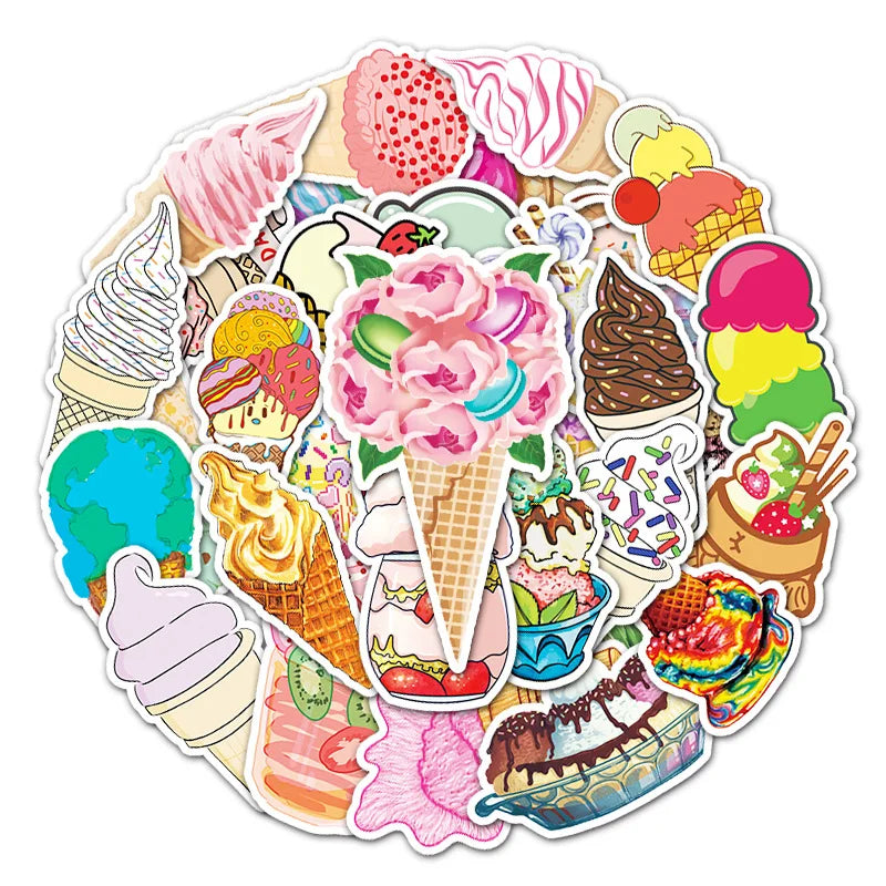 50 pieces of cartoon personalized ice cream decorative style graffiti stickers, personalized, fashionable and creative DIY exquisite decorative decal cups, helmets, skateboard popular sticker toys