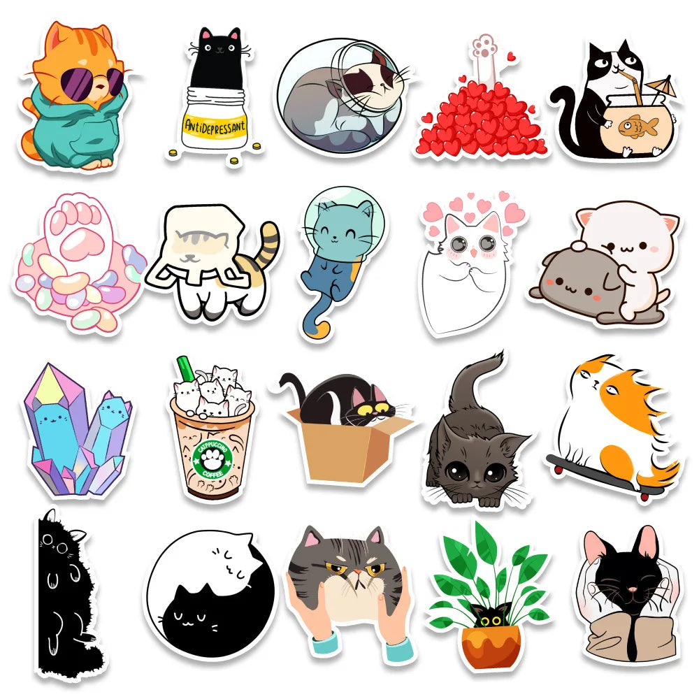 50PCS New Kitten Cute Little Fresh Cartoon Graffiti Waterproof Sticker Suitcase Notebook Refrigerator Skateboard