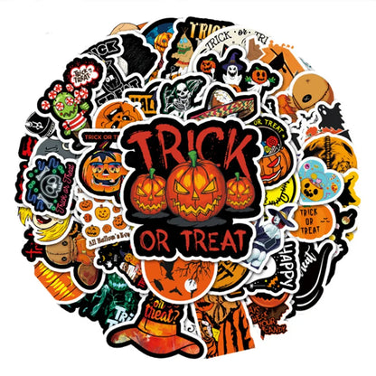 100PCS Art Illustration Popular Creative Fashion Halloween Cartoon Horror Pumpkin Decorative Style Graffiti Stickers Personality Fashion Creative Trend DIY Exquisite Decorative Decals for Cups, Helmets, Skateboards Popular Stickers Toys