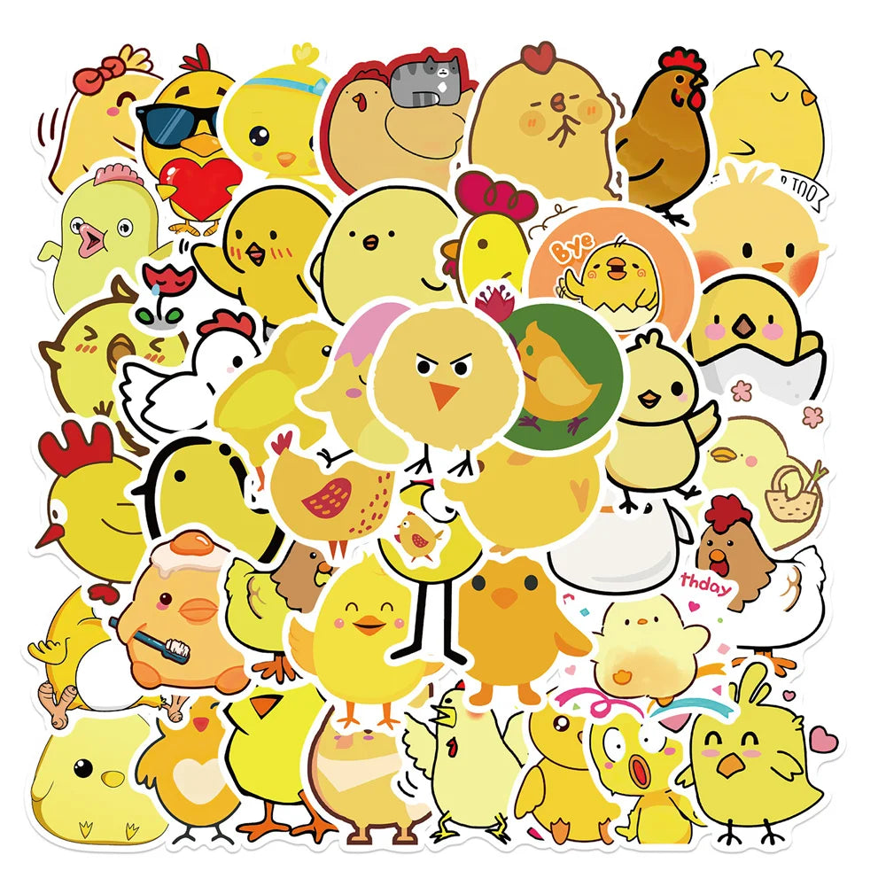 50PCS Cartoon Cute Little Yellow Chicken Stickers Personalized Decoration Luggage Laptop Waterproof Stickers