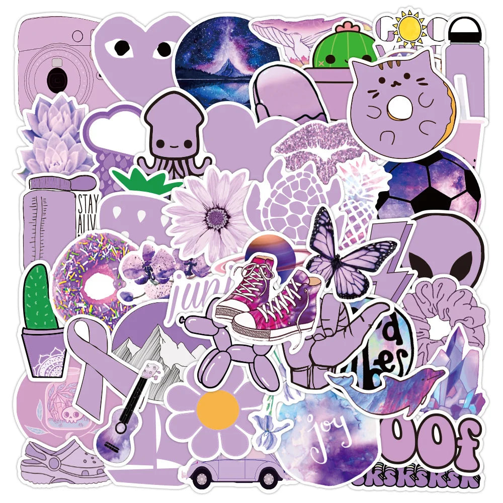 50PCS Purple Fresh Series Sticker Laptop Guitar Motorcycle Luggage Skateboard Bike Waterproof Sticker