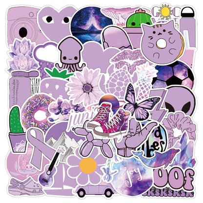 50PCS Purple Fresh Series Sticker Laptop Guitar Motorcycle Luggage Skateboard Bike Waterproof Sticker