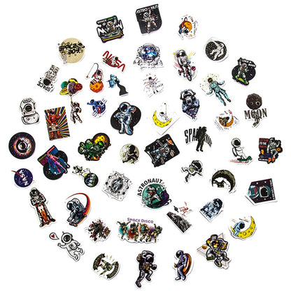 50PCS Astronaut Space Station Cartoon Stickers Rocket Moon Universe Computer Trolley Case Graffiti Stickers