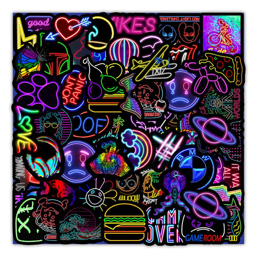 50 pieces of fresh and light neon graffiti stickers, personalized DIY car trunk phone cases, water cups, laptop decorative waterproof stickers toys