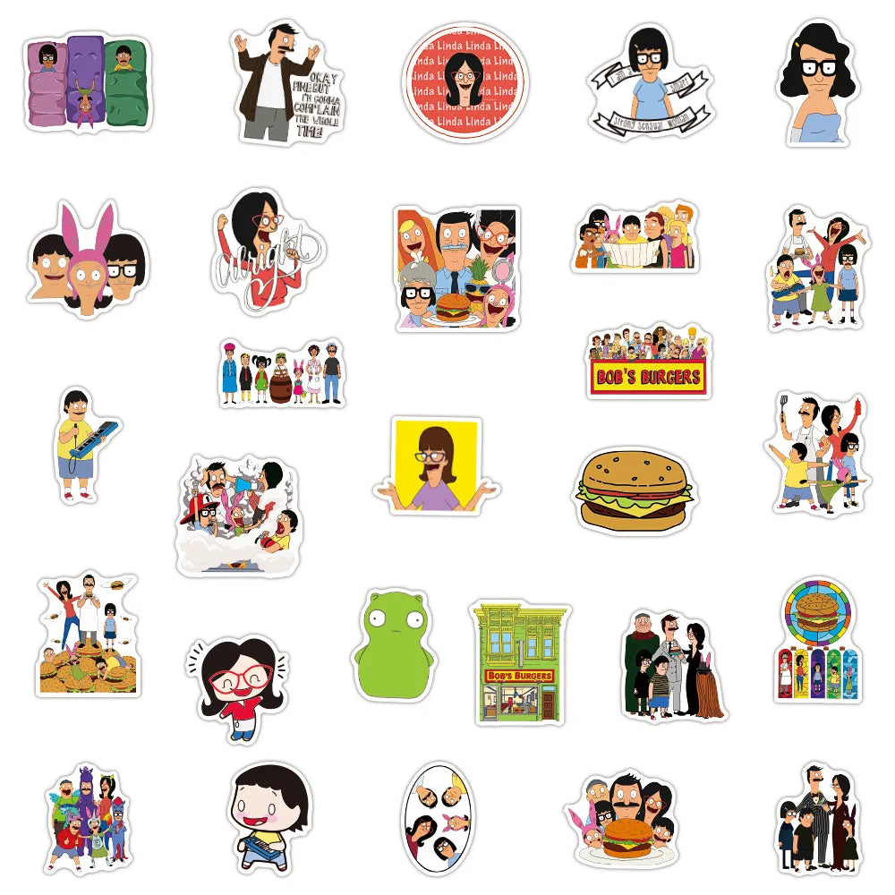 50PCS New Bob Hamburger Graffiti Sticker Notebook Skateboard Car Trunk Refrigerator Waterproof Sticker Custom