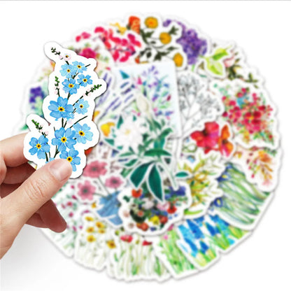 50 pieces of plant flower graffiti stickers, suitable for luggage, luggage notebooks, handbooks, decoration, waterproof stickers and toys
