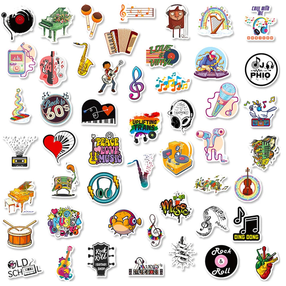 50PCS Cartoon Punk Rock Music Creative Decoration Sticker Scrapbook Notebook Children Toy Gift Sticker