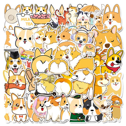 50PCS cartoon pet Corgi decorative style graffiti stickers, personalized, fashionable and creative trend DIY exquisite decorative decal cups, helmets, skateboard popular sticker toys