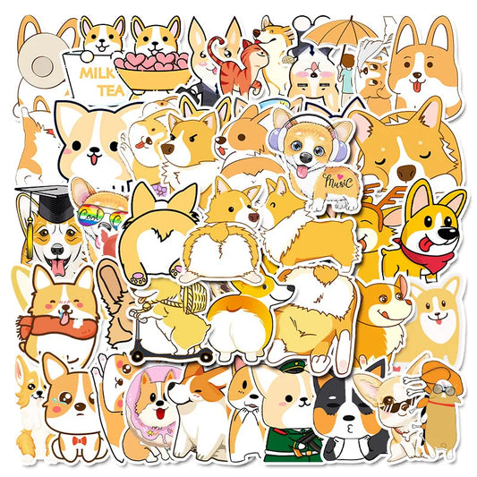 50PCS cartoon pet Corgi decorative style graffiti stickers, personalized, fashionable and creative trend DIY exquisite decorative decal cups, helmets, skateboard popular sticker toys