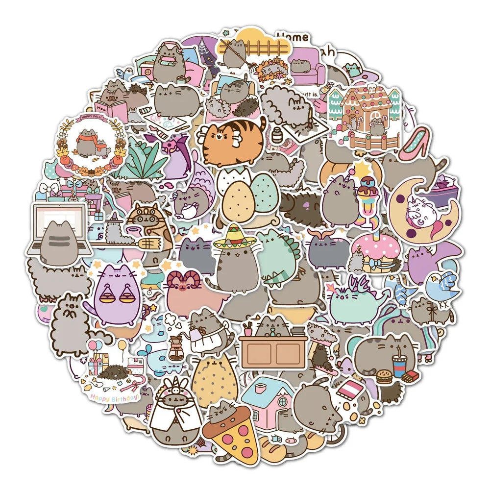 55pcs Cartoon Cute Fat Kitten Cartoon Graffiti Luggage Guitar Skateboard Computer Waterproof Sticker