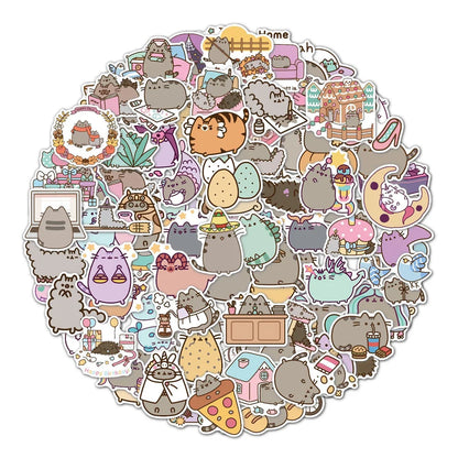 55pcs Cartoon Cute Fat Kitten Cartoon Graffiti Luggage Guitar Skateboard Computer Waterproof Sticker