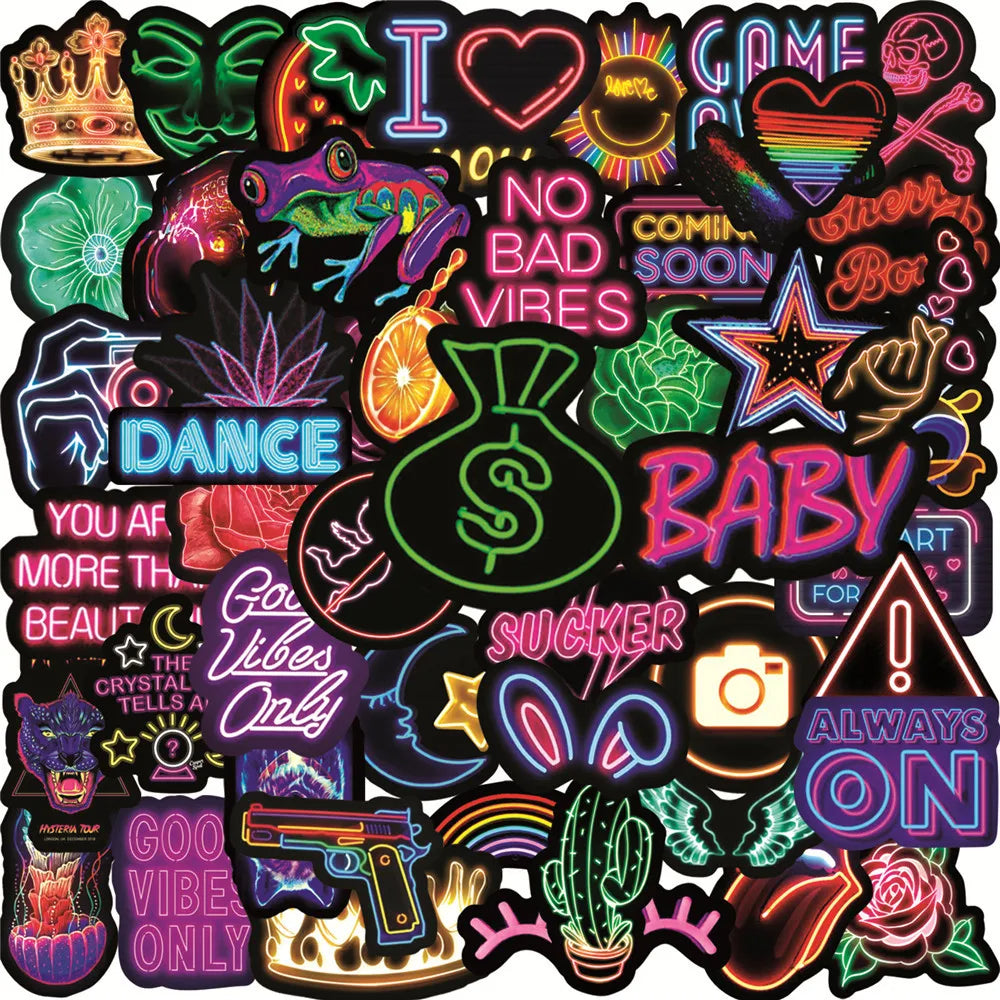 50PCS Neon Creative VSCO Graffiti Stickers Car Water Cup Laptop Computer Waterproof Waterproof Stickers